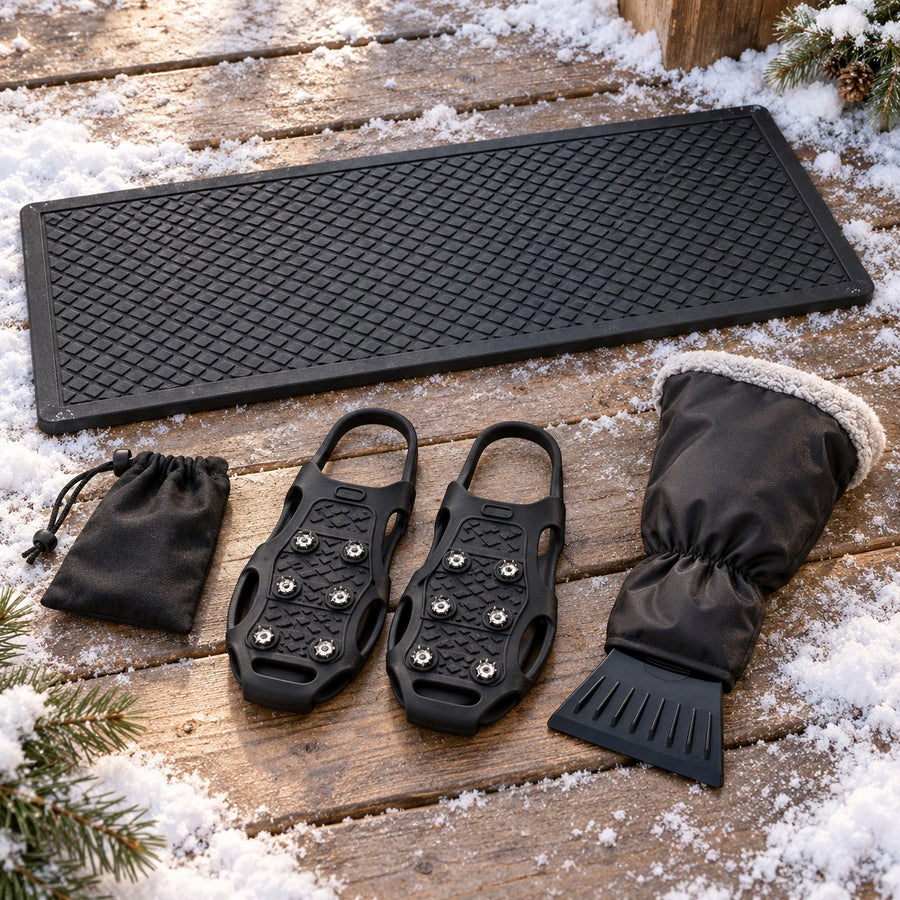 Kit hiver avec crampons, marche, pochette et moufle-grattoir