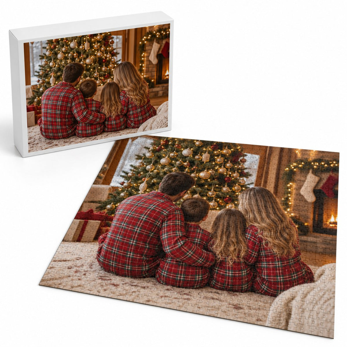 Rompecabezas navideño familiar personalizado con su caja