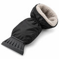 Ice scraper with attached black fleece-lined mitt