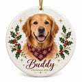 Personalized pet ornament with a golden retriever and the name Buddy, Christmas 2026