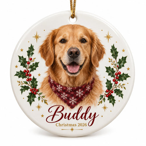 Ornement de Noël personnalisé chien golden retriever « Buddy »